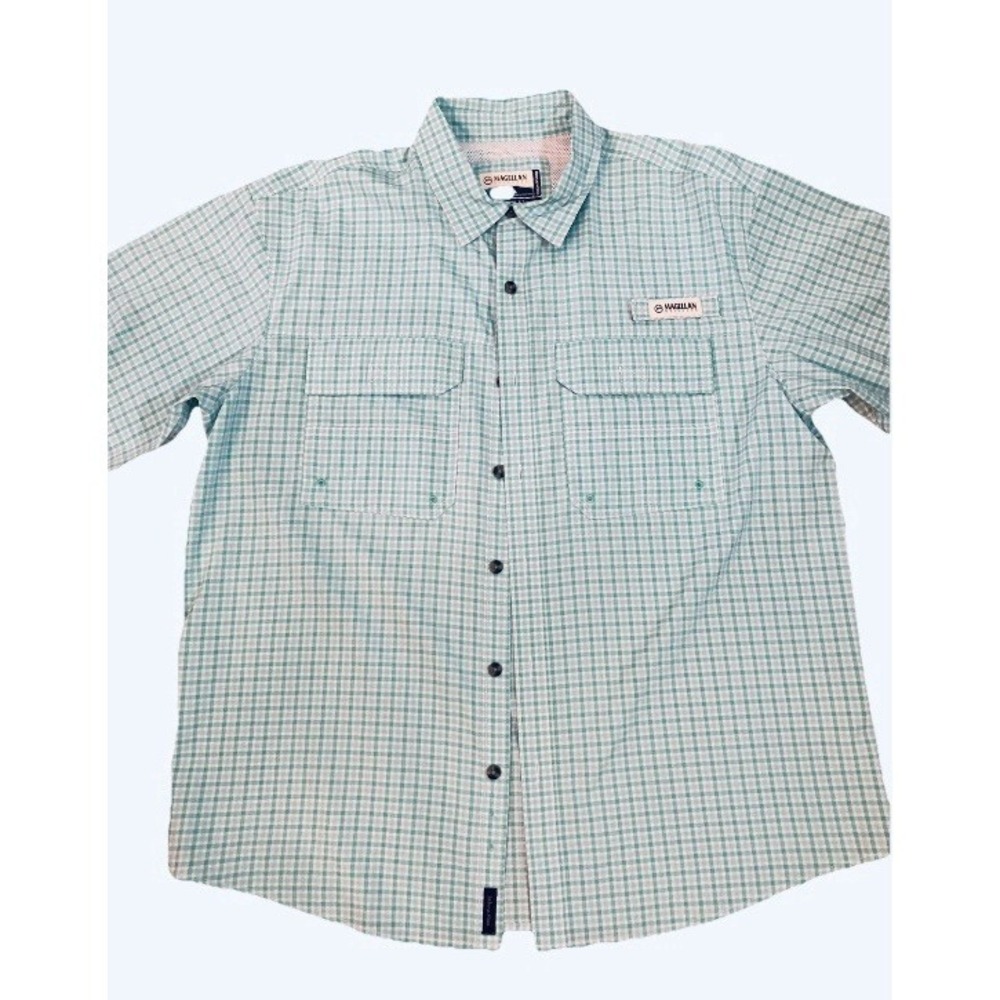 Magellan Sportswear SZ L Shirt Green Button Down Short Sleeve Vented Fishing